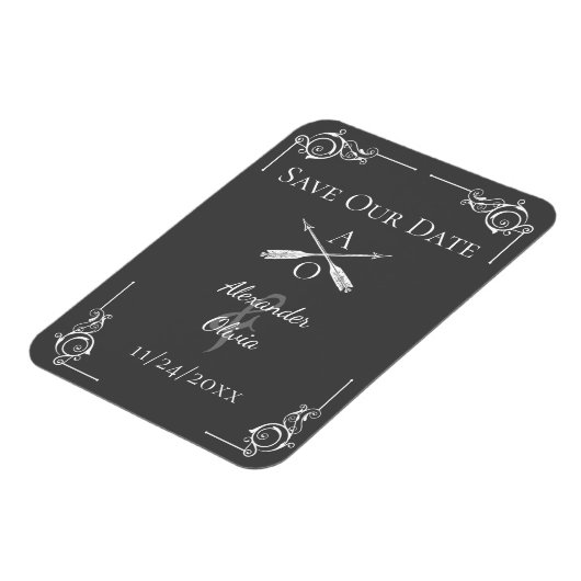 Grijs Monogram en Pijlen sparen de Datum Magneet (Linkerzijde)