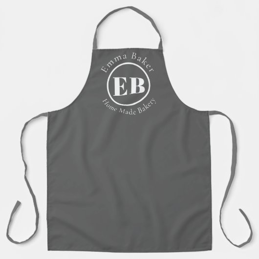 Grijs Monogram Koksschort Persoonlijk Logo Schort (Voorkant)