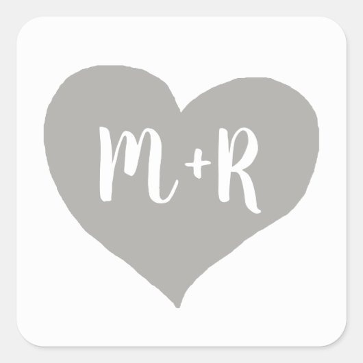 grijs monogram liefde hart vierkante sticker (Voorkant)