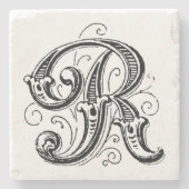  grijs monogram "R" Stenen Onderzetter (Voorkant)