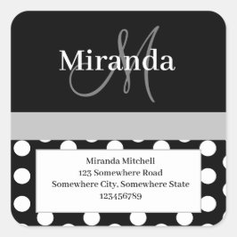 Grijs Monogram Wit Polka Punt Terugkeeradres Vierkante Sticker