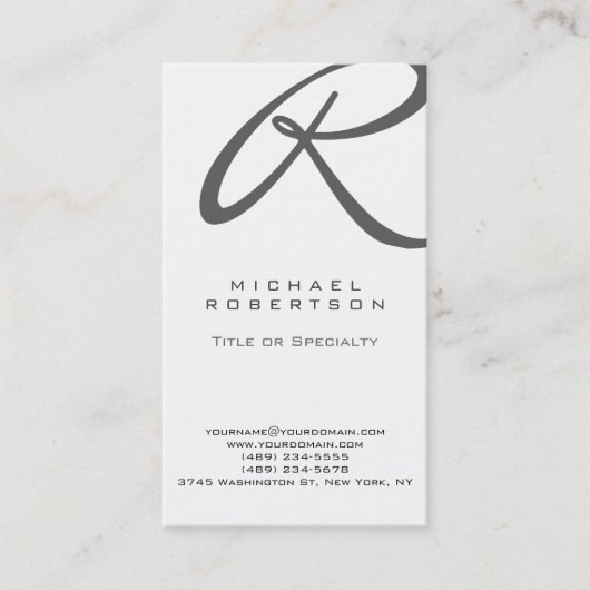 Grijs Monogram Wit Verticaal Visitekaartje (Voorkant)
