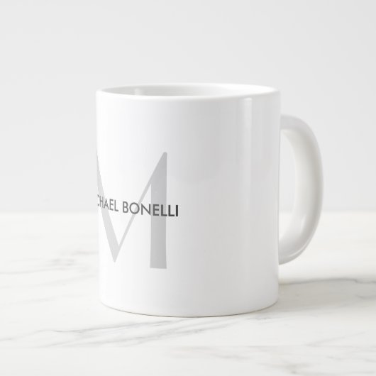 Grijs Monogram Zwart Wit Naam Grote Koffiekop (Voorkant rechts)