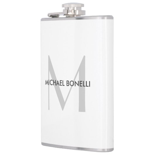 Grijs Monogram Zwart Wit Naam Heupfles (Links)