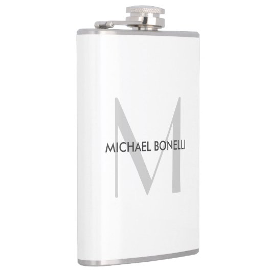 Grijs Monogram Zwart Wit Naam Heupfles (Rechts)