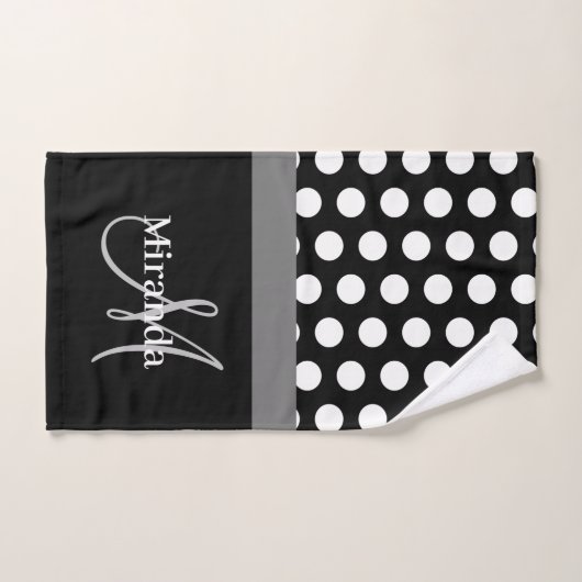 Grijs Monogram Zwart Wit Polka Dot Badhanddoek Set Bad Handdoek (Handdoek)