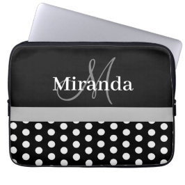 Grijs Monogram Zwart Wit Polka Dot Laptop Sleeve