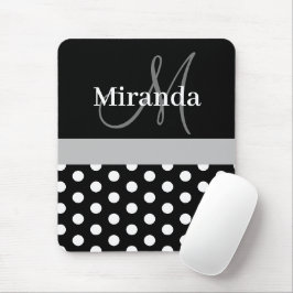 Grijs Monogram Zwart Wit Polka Dot Muismat
