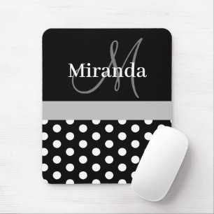 Grijs Monogram Zwart Wit Polka Dot Muismat