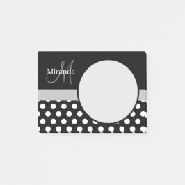 Grijs Monogram Zwart Wit Polka Dot Post-it® Notes