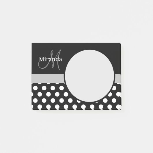 Grijs Monogram Zwart Wit Polka Dot Post-it® Notes (Voorkant)