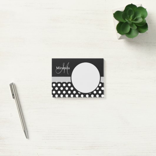 Grijs Monogram Zwart Wit Polka Dot Post-it® Notes (Kantoor)