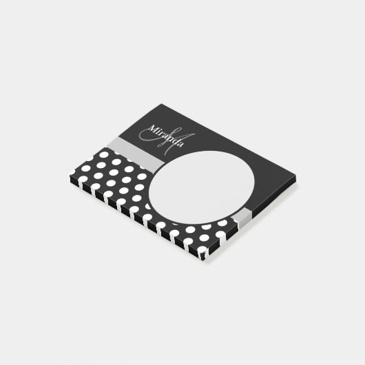 Grijs Monogram Zwart Wit Polka Dot Post-it® Notes (Schuin)