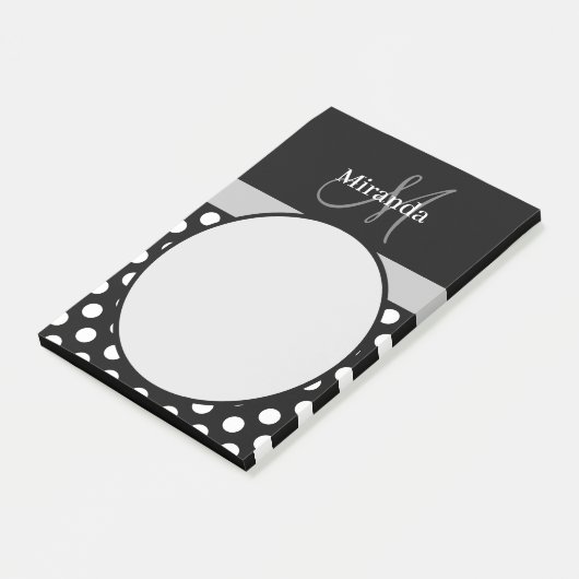 Grijs Monogram Zwart Wit Polka Dot Post-it® Notes (Schuin)