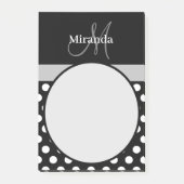 Grijs Monogram Zwart Wit Polka Dot Post-it® Notes (Voorkant)