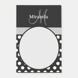 Grijs Monogram Zwart Wit Polka Dot Post-it® Notes
