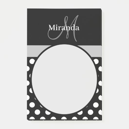 Grijs Monogram Zwart Wit Polka Dot Post-it® Notes (Voorkant)