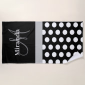 Grijs Monogram Zwart Wit Polka Dot Strandlaken (Voorkant)