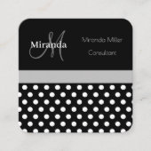 Grijs Monogram Zwart Wit Polka Dot Vierkante Visitekaartje (Voorkant)