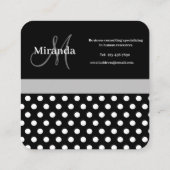 Grijs Monogram Zwart Wit Polka Dot Vierkante Visitekaartje (Achterkant)