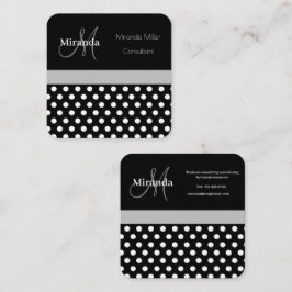 Grijs Monogram Zwart Wit Polka Dot Vierkante Visitekaartje