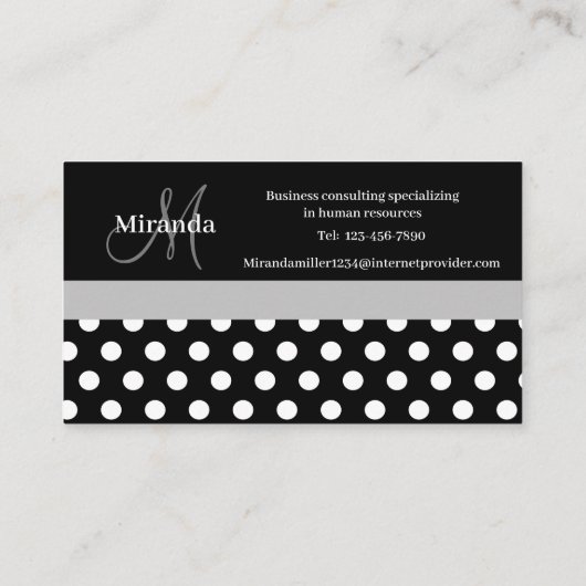 Grijs Monogram Zwart Wit Polka Dot Visitekaartje (Achterkant)