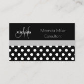 Grijs Monogram Zwart Wit Polka Dot Visitekaartje (Voorkant)