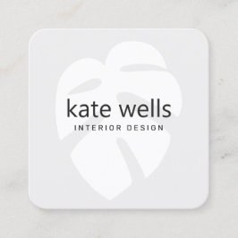 Grijs Monstera Tropical Leaf Logo Interieur Design Vierkante Visitekaartje