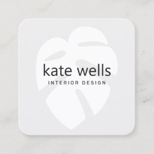 Grijs Monstera Tropical Leaf Logo Interieur Design Vierkante Visitekaartje