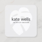 Grijs Monstera Tropical Leaf Logo Interieur Design Vierkante Visitekaartje (Voorkant)