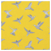 Grijs Mosterd Goud Kolibrie Patroon Stof (Close Up)