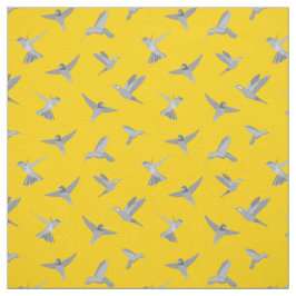 Grijs Mosterd Goud Kolibrie Patroon Stof