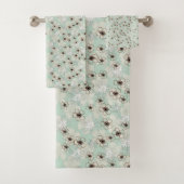 Grijs, munt en zacht bruin bloemen bad handdoek (Insitu)