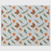 Grijs Naadloos inpakpapier: Herfst Pine and Leaf Cadeaupapier (Vlak)