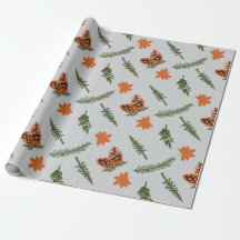 Grijs Naadloos inpakpapier: Herfst Pine and Leaf
