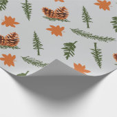 Grijs Naadloos inpakpapier: Herfst Pine and Leaf Cadeaupapier (Hoek)