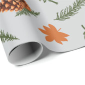 Grijs Naadloos inpakpapier: Herfst Pine and Leaf Cadeaupapier (Rol Hoek)