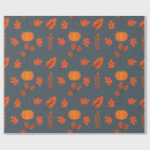 Grijs Naadloos inpakpapier: Leaf Autumn Pumpkin Cadeaupapier (Vlak)