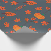 Grijs Naadloos inpakpapier: Leaf Autumn Pumpkin Cadeaupapier (Hoek)