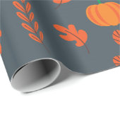 Grijs Naadloos inpakpapier: Leaf Autumn Pumpkin Cadeaupapier (Rol Hoek)
