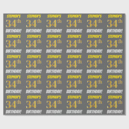 Grijs, namaakgoud, "34e VERJAARDAG" Cadeaupapier