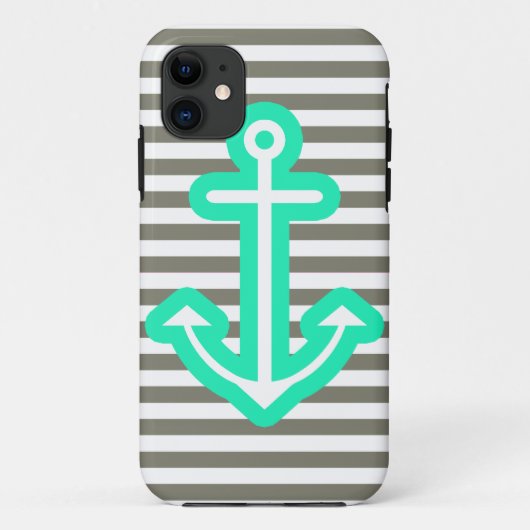 Grijs Nautical Mint Anchor Case-Mate iPhone Case (Achterkant)