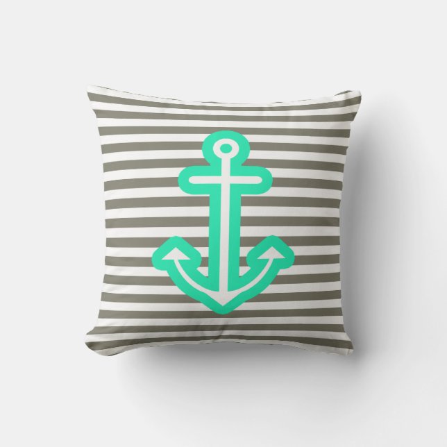 Grijs Nautical Mint Anchor Kussen (Voorkant)