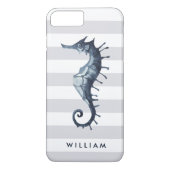Grijs Nautical Seahorse gepersonaliseerd monogram Case-Mate iPhone Case (Achterkant)