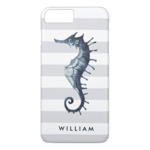 Grijs Nautical Seahorse gepersonaliseerd monogram iPhone 8/7 Plus Hoesje