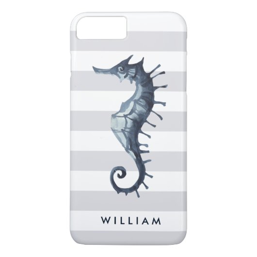Grijs Nautical Seahorse gepersonaliseerd monogram Case-Mate iPhone Case (Achterkant)