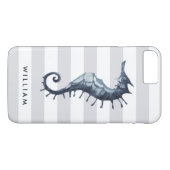 Grijs Nautical Seahorse gepersonaliseerd monogram Case-Mate iPhone Case (Achterkant (Horizontaal))