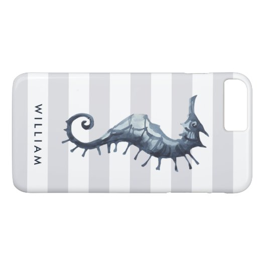 Grijs Nautical Seahorse gepersonaliseerd monogram Case-Mate iPhone Case (Achterkant (Horizontaal))