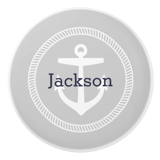 Grijs Nautisch Anker Monogram Keramische Knop (Voorkant)