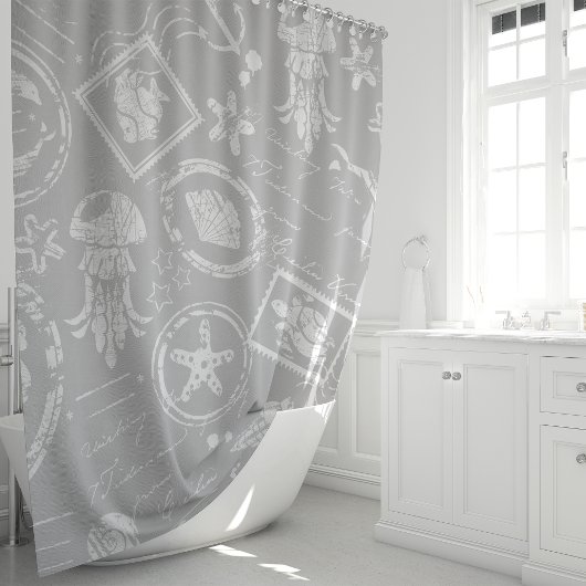  Grijs Nautisch Zee Stamp Douchegordijn
